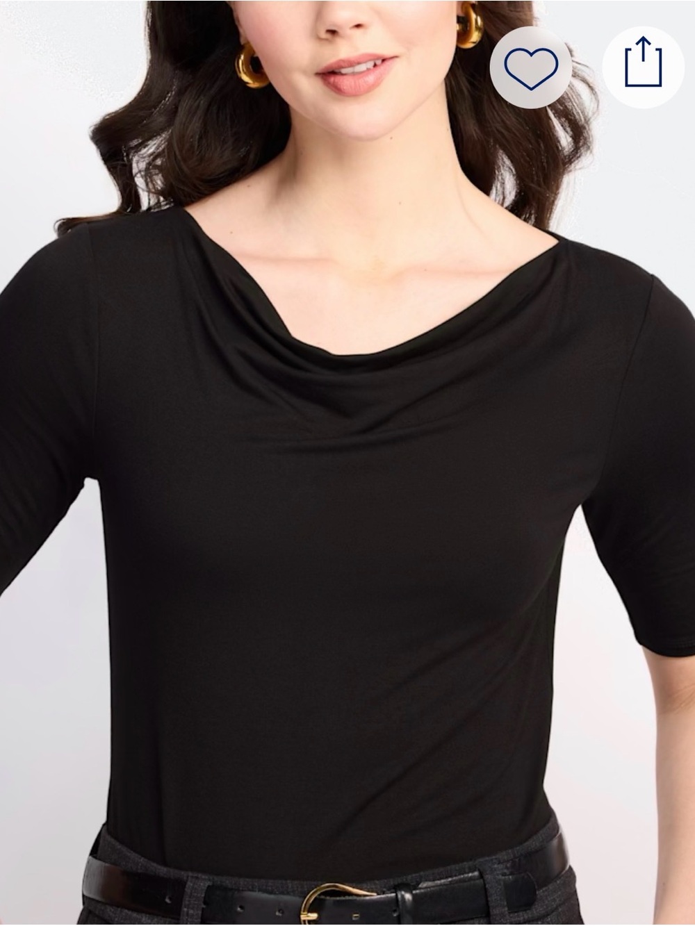 NWT Nine Britton Black Cowl Neck Short Sleeve Knit Top